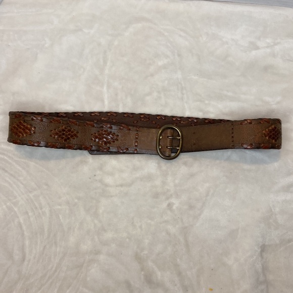 J.Crew Brown Leather Boho Embroidered Weaved Belt Size Medium 1.5” - Picture 8 of 11